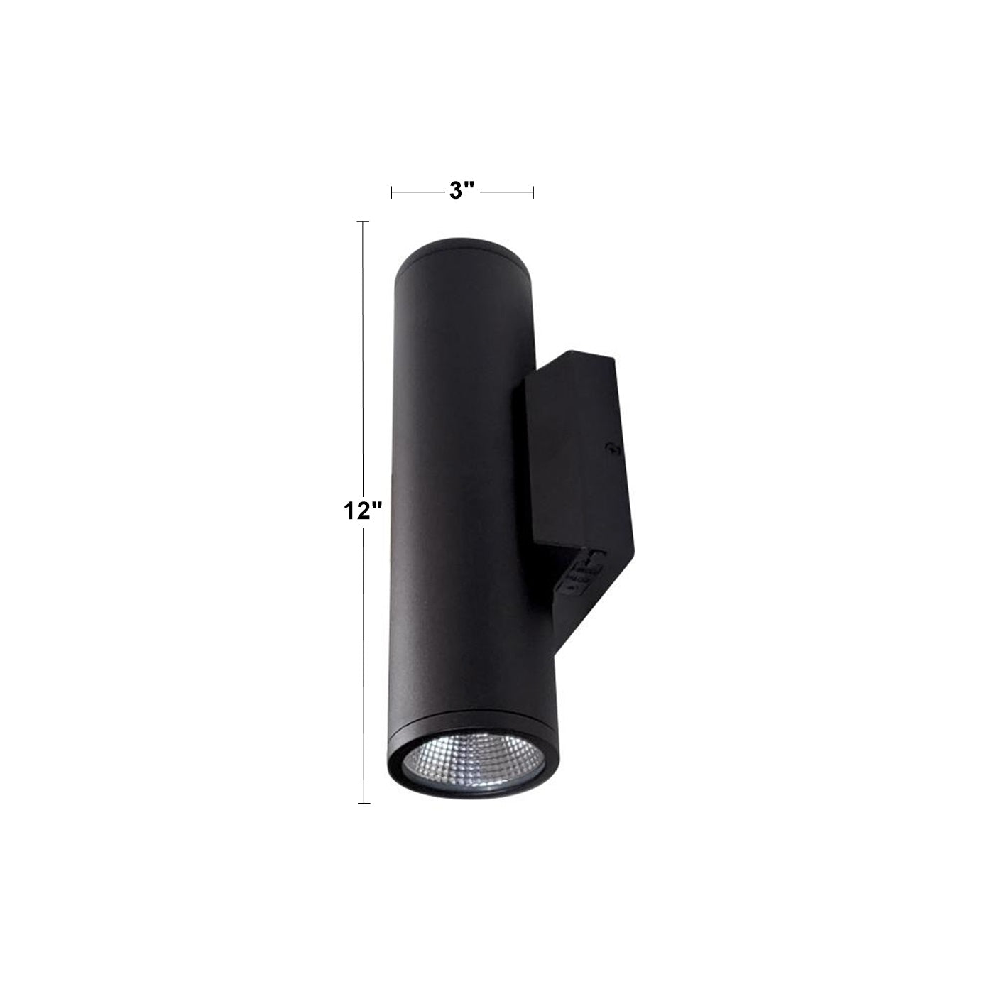 12 In 2 Lights LED Outdoor Cylinder Armed Sconce  Up/Down Black Finish