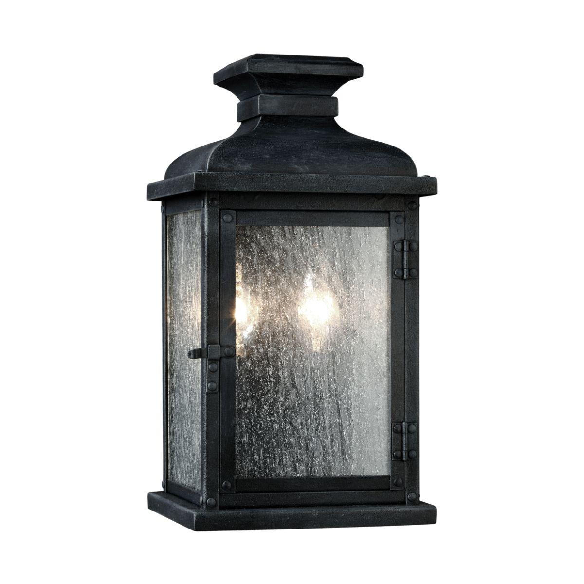 Pediment 13 In. 2 Lights Outdoor Wall Sconce Black Finish