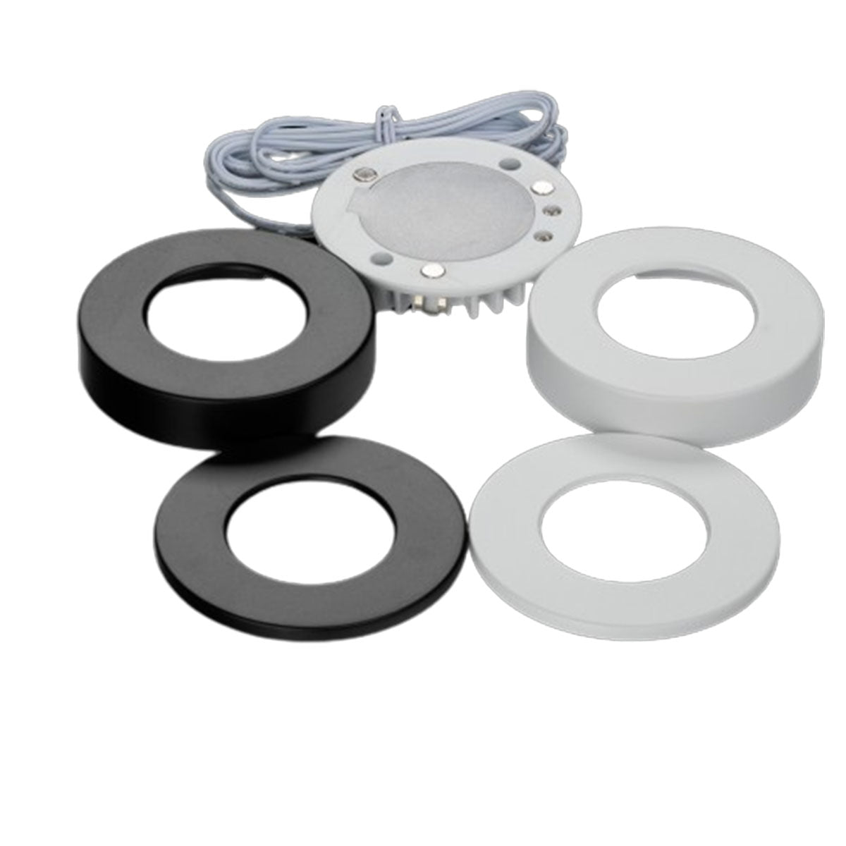 Omni Slim LED Puck Light, 280 Lumens, 27K|30K|40K, 24VDC, White & Black Trim - Bees Lighting