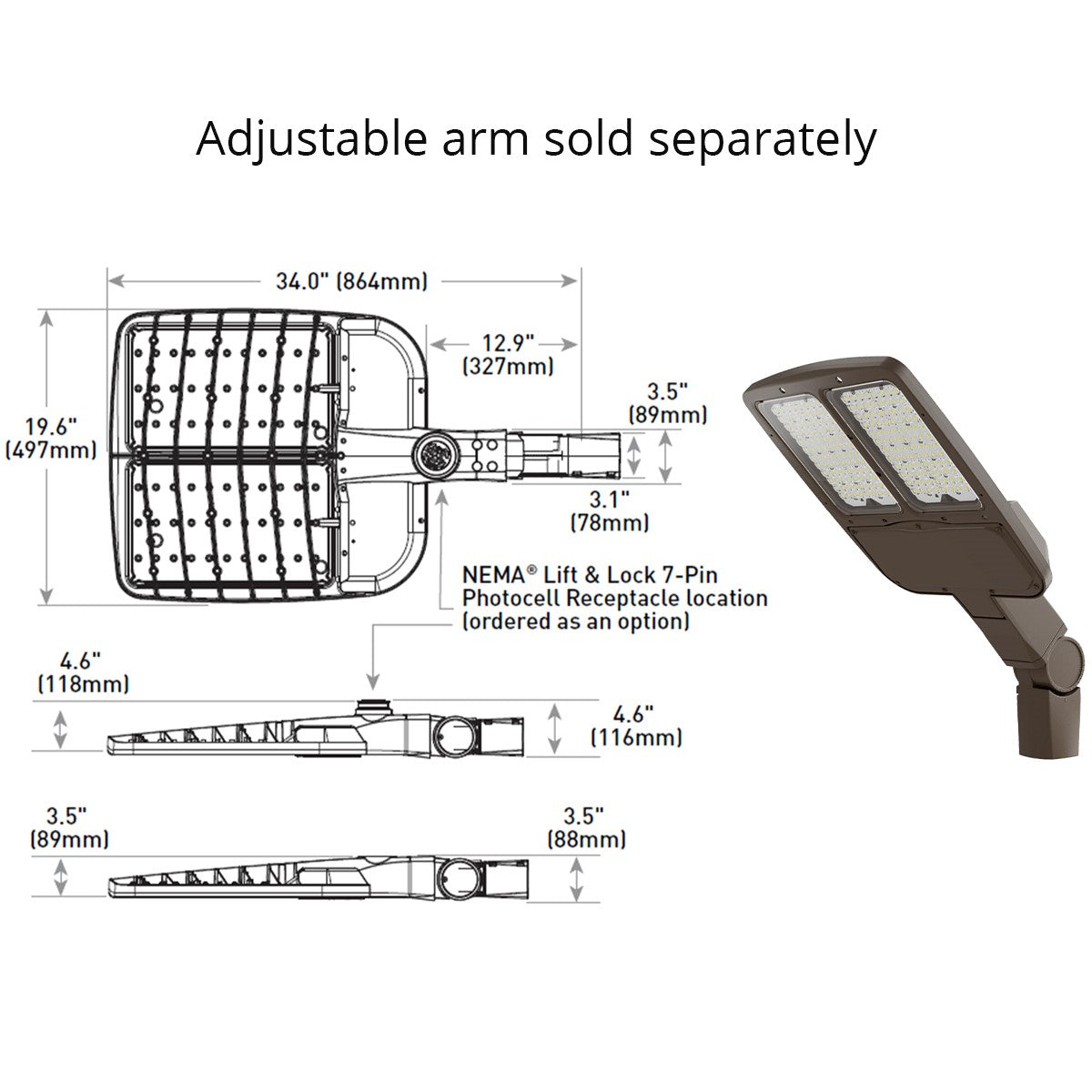 LED Pole Light, 22000 Lumens, 4000K, 120/277V, Type III