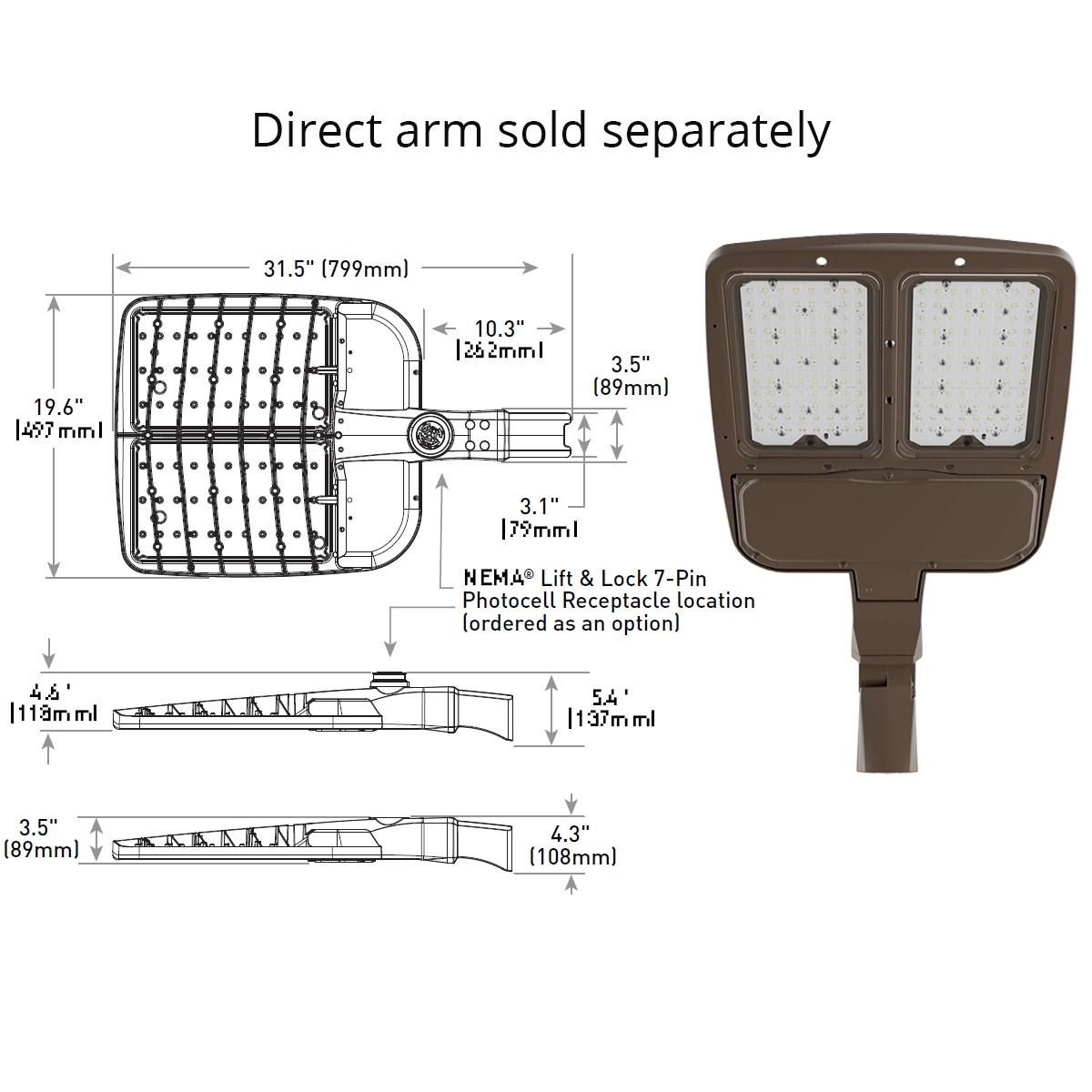 LED Pole Light, 22000 Lumens, 4000K, 120/277V, Type III
