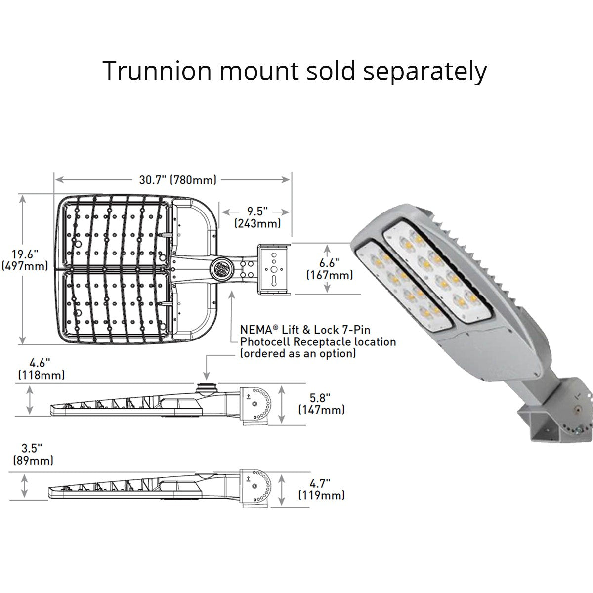 LED Pole Light, 4000K Side Arm/Slipfitter Mount 120-277V, 1000W Replaceable