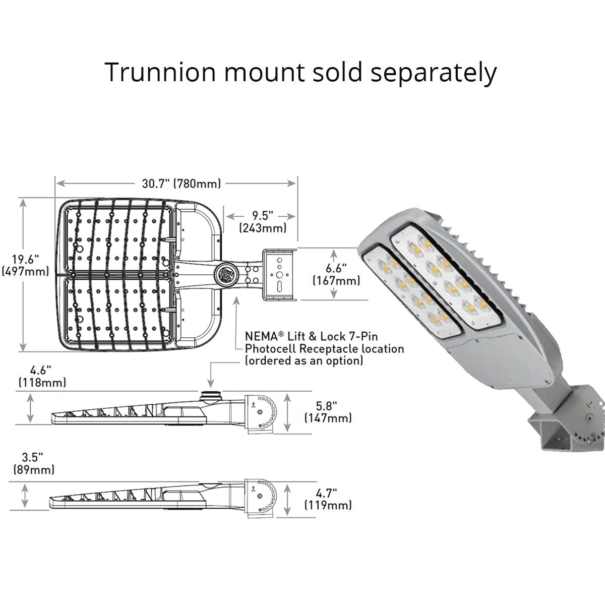 LED Pole Light, 22000 Lumens, 4000K, 120/277V, Type III