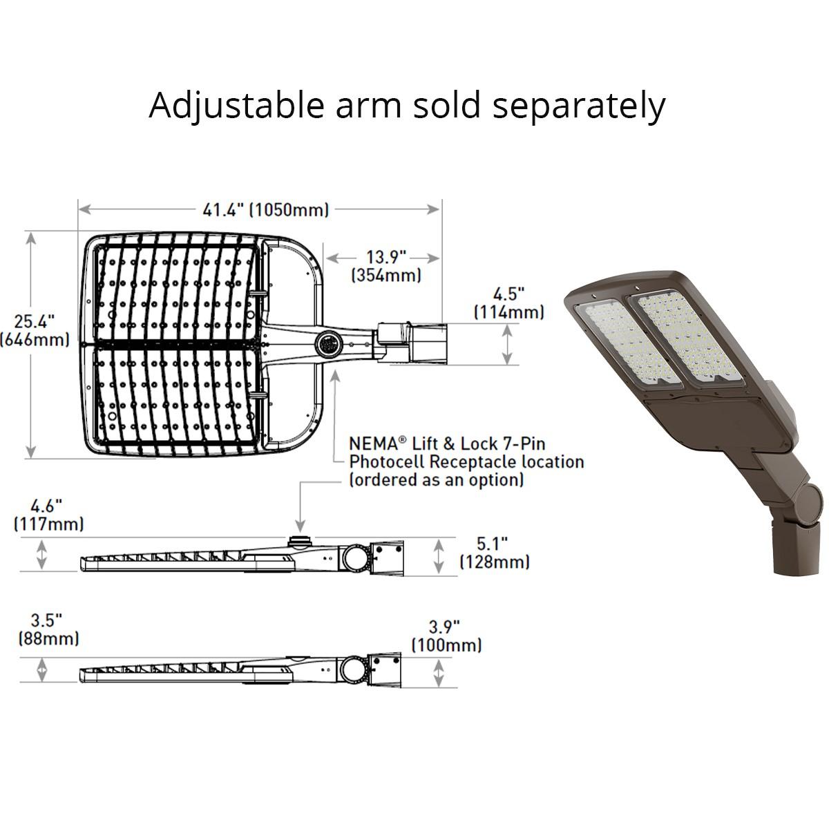 LED Pole Light, 4000K Side Arm/Slipfitter Mount 120-277V, 2000W Replaceable