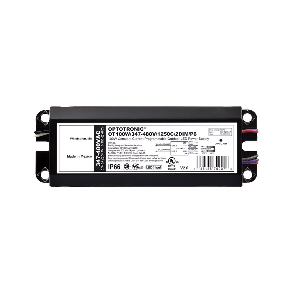 OPTOTRONIC 100 Watts 30-100 Volt DC Output Dimmable Outdoor Programmable Constant Current LED Driver 347V-480V Input - Bees Lighting