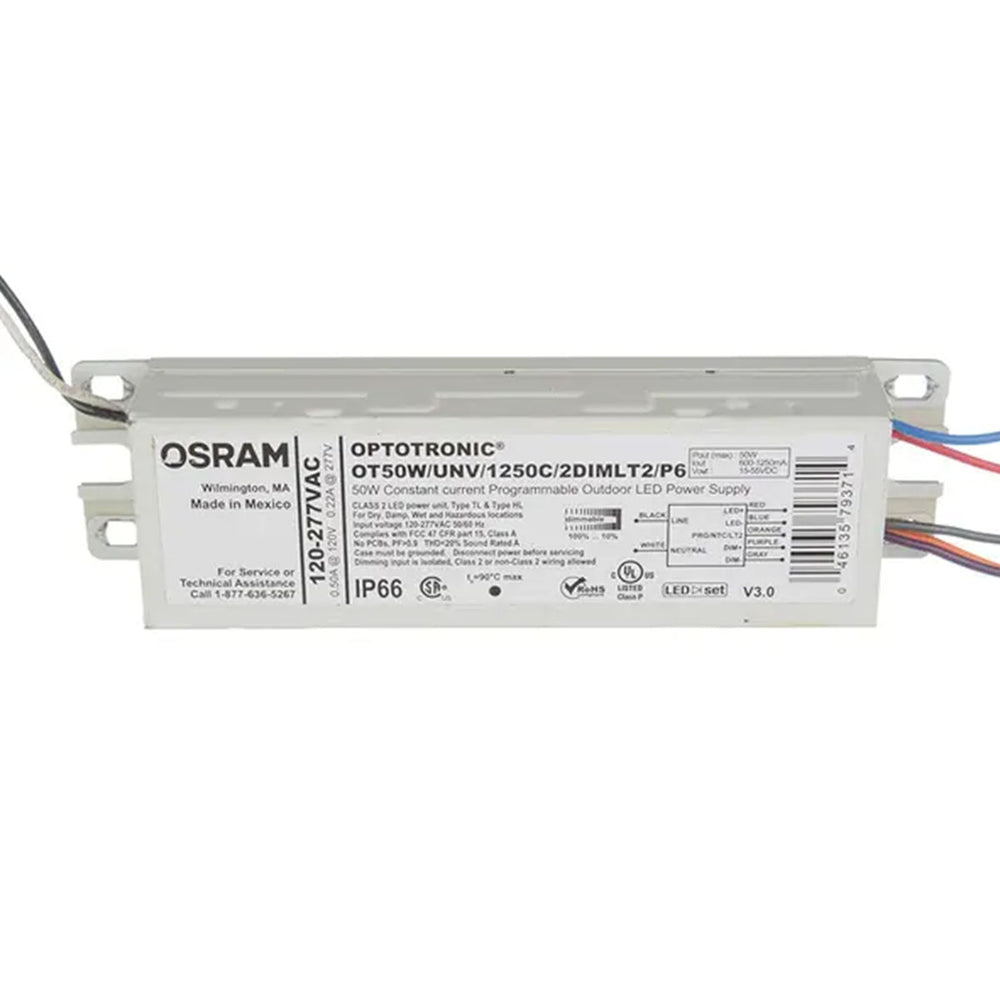 OPTOTRONIC 50 Watts 15-55 Volt DC Output 600-1250mA Programmable Constant Current Outdoor Dimmable LED Driver 120-277V Input - Bees Lighting