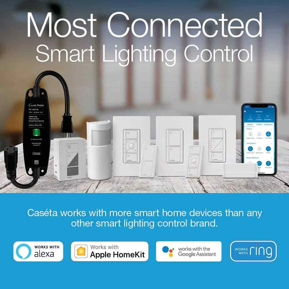 Caseta Wireless Deluxe Smart Light Switch Starter Kit with Smart Bridge, 2 Smart Light Switches, Pico Remote and Wall Plate