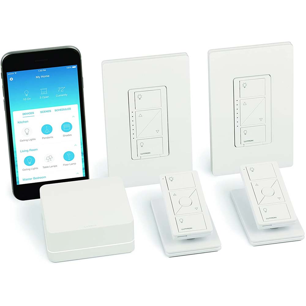 Caseta Wireless Smart Dimmer Switch (2 count) Smart Bridge, Pico Pedestals and Remote Control Kit
