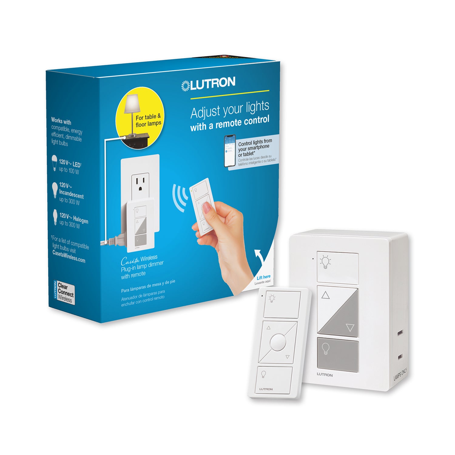 Caseta Wireless Smart Plug Lamp Dimmer and Pico Remote Kit, White - Bees Lighting