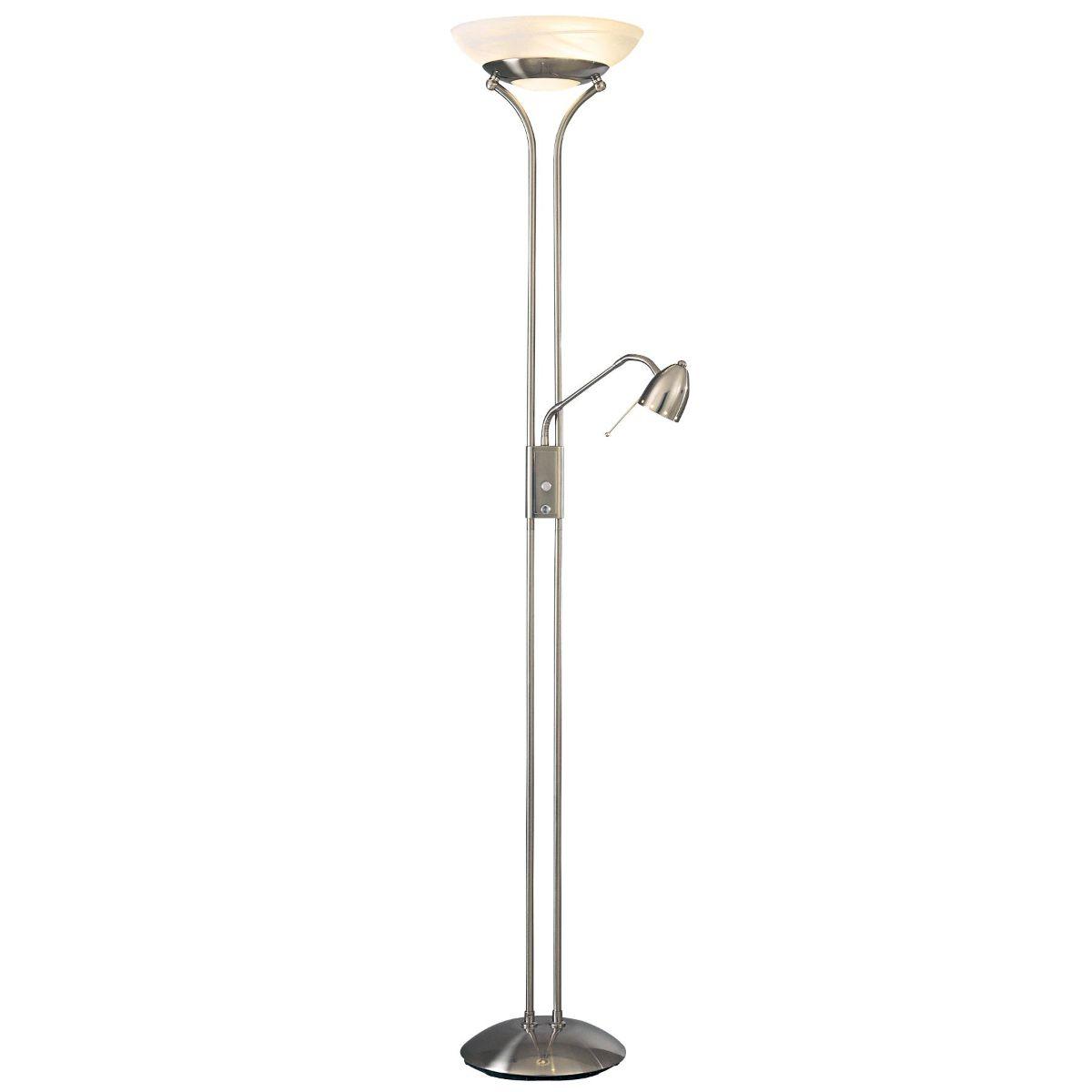 George's Reading Room 2 Lights Torchiere Floor Lamp with Reading Lamp Brushed Nickel Finish