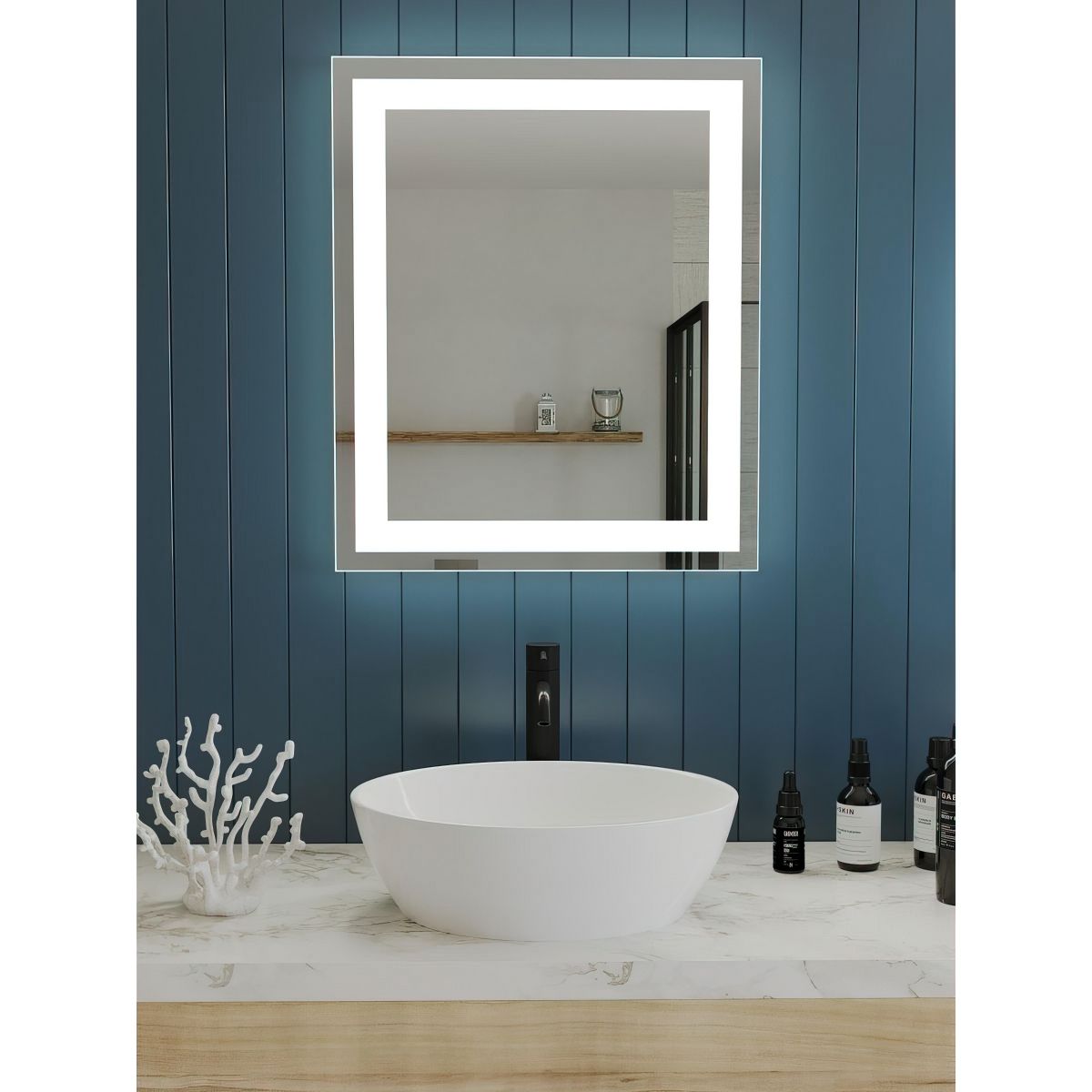 Captarent 30 In. X 36 In. White LED Wall Mirror