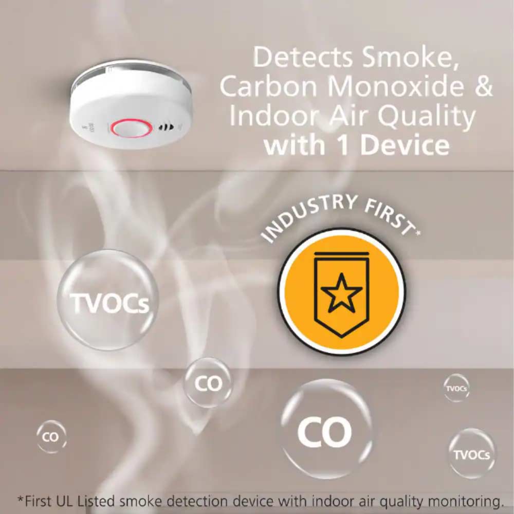 Smart Smoke and Carbon Monoxide Detector with Indoor Air Quality Monitor Hardwired 10-Year Lithium Backup Battery