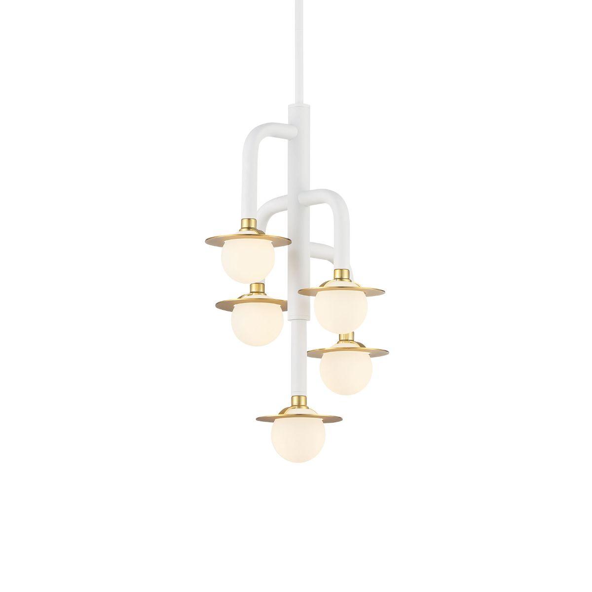 Tubular 12 in. 2 Lights LED Pendant Light Matte White & Gold finish