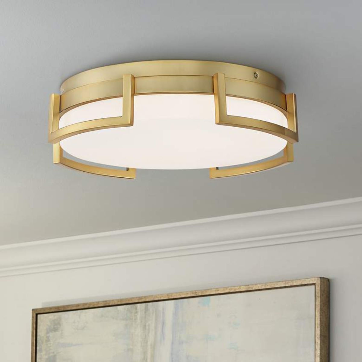 Bezel Set 15 in. LED Flush Mount Light Gold Finish