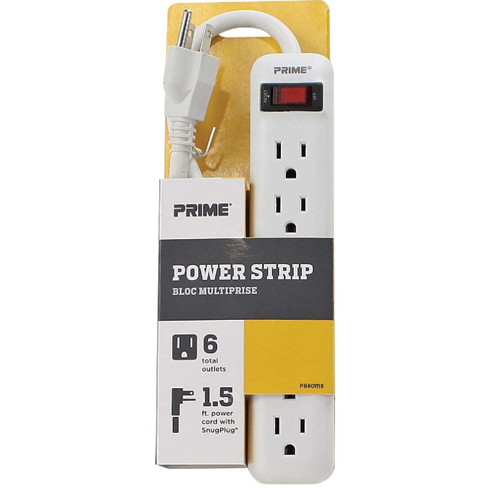 6-Outlet Power Strip w/1.5ft Cord 14/3 Wire Gauge 1875 Watts White - Bees Lighting