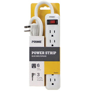 6-Outlet Power Strip w/3ft Cord 14/3 Wire Gauge 1875 Watts White - Bees Lighting