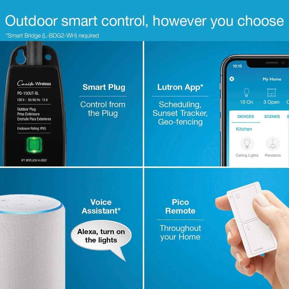 Caseta Wireless 15 Amp Outdoor Smart Plug, Black - Bees Lighting