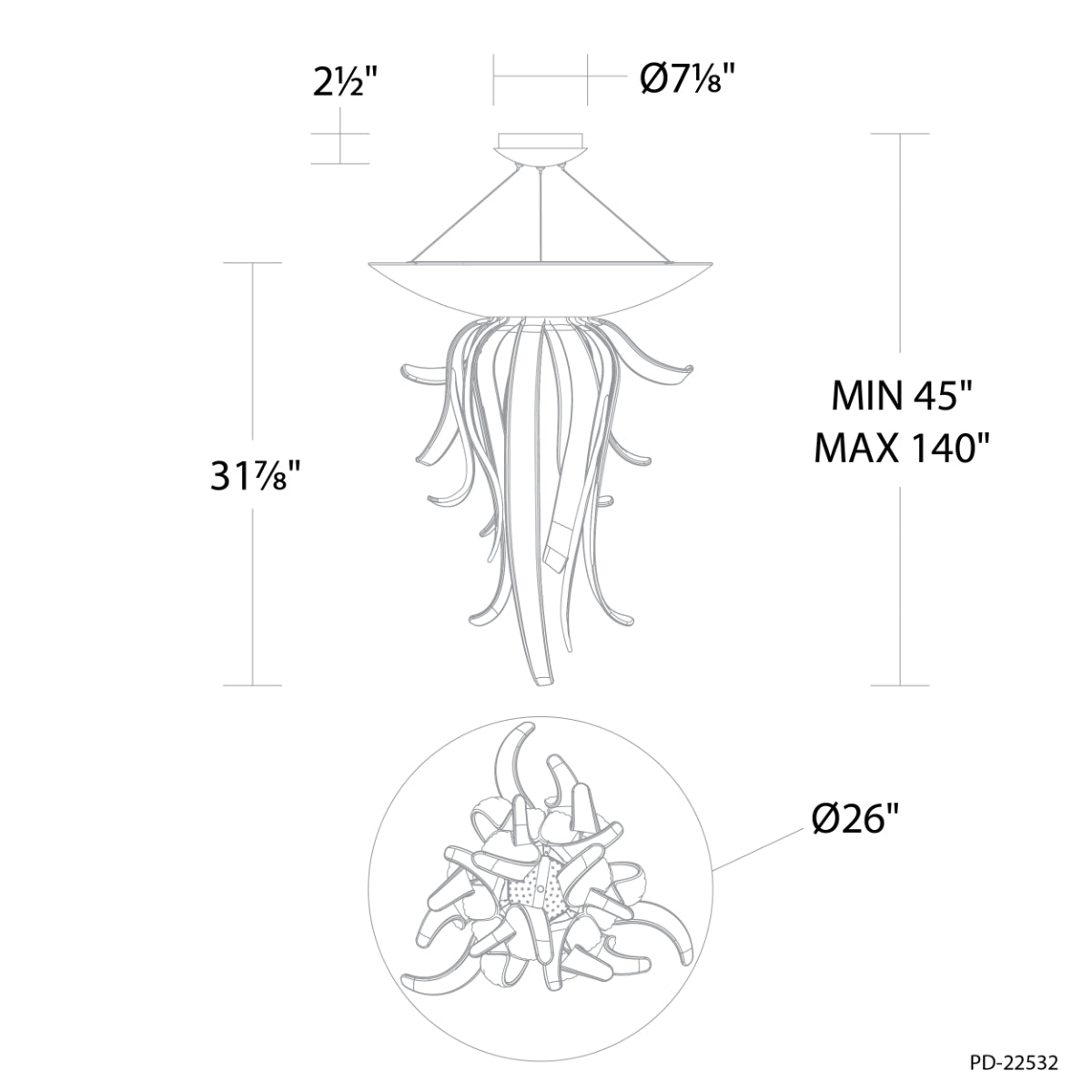 Tendril 32" LED Pendant Light, Silver Leaf Finish - Bees Lighting