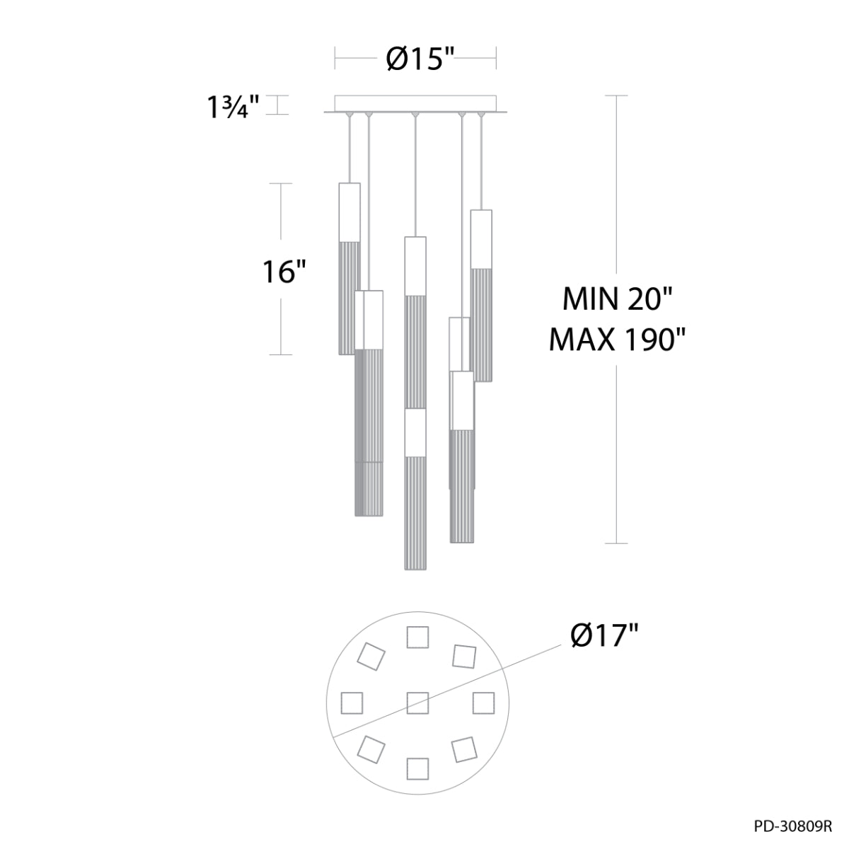 Cinema 17" 9 Lights LED Pendant Light, Selectable CCT - Bees Lighting