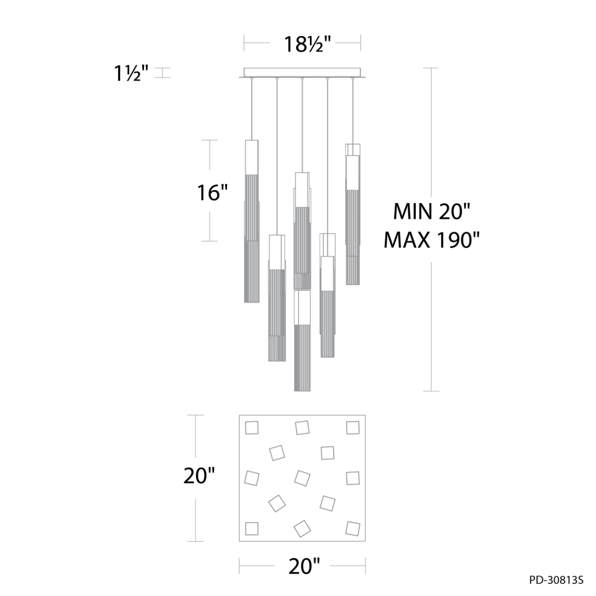 Cinema 20" 13 Lights LED Pendant Light, Selectable CCT - Bees Lighting