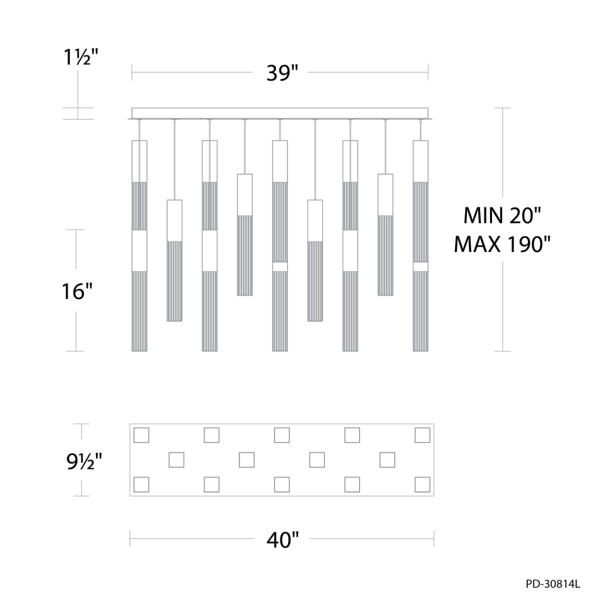 Cinema 40" 14 Lights LED Pendant Light, Selectable CCT - Bees Lighting