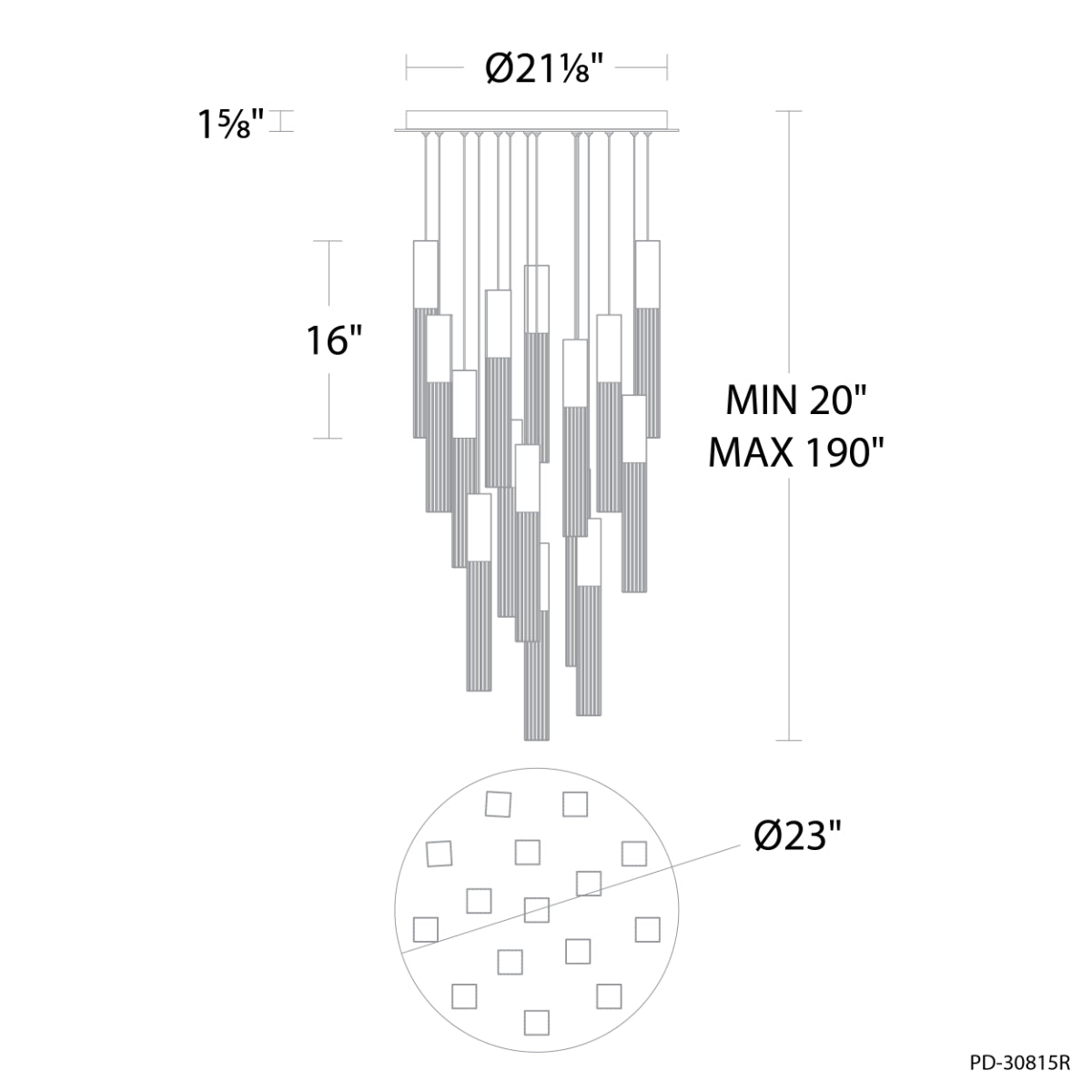 Cinema 23" 15 Lights LED Pendant Light, Selectable CCT - Bees Lighting