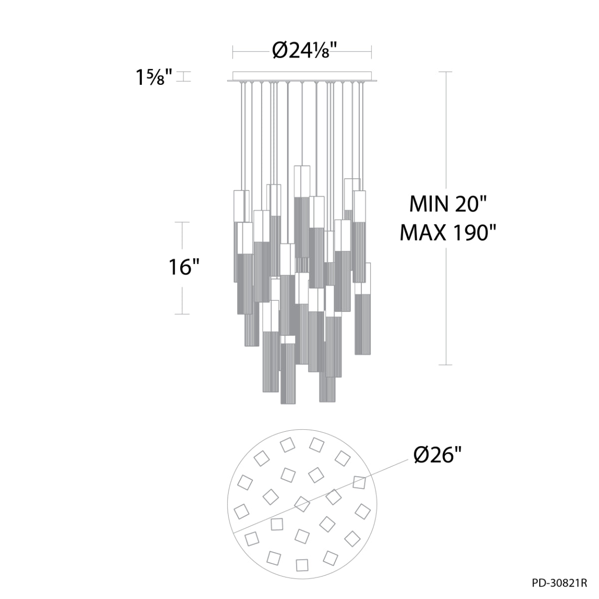 Cinema 26" 21 Lights LED Pendant Light, Selectable CCT - Bees Lighting