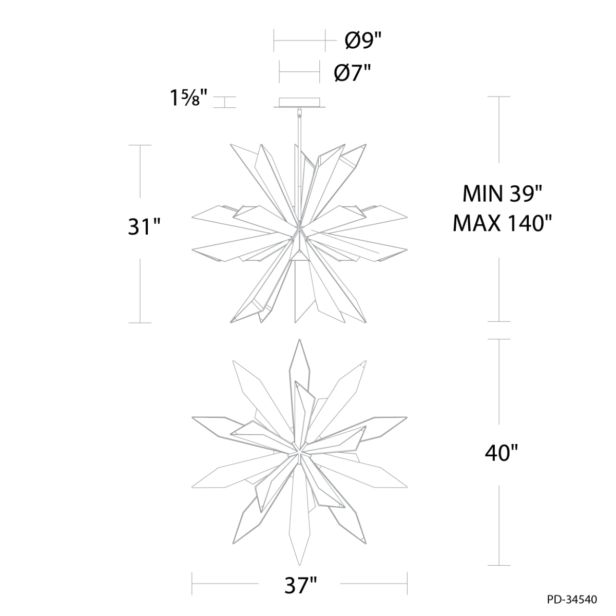 Siren 40" LED Pendant Light, Aged Brass Finish