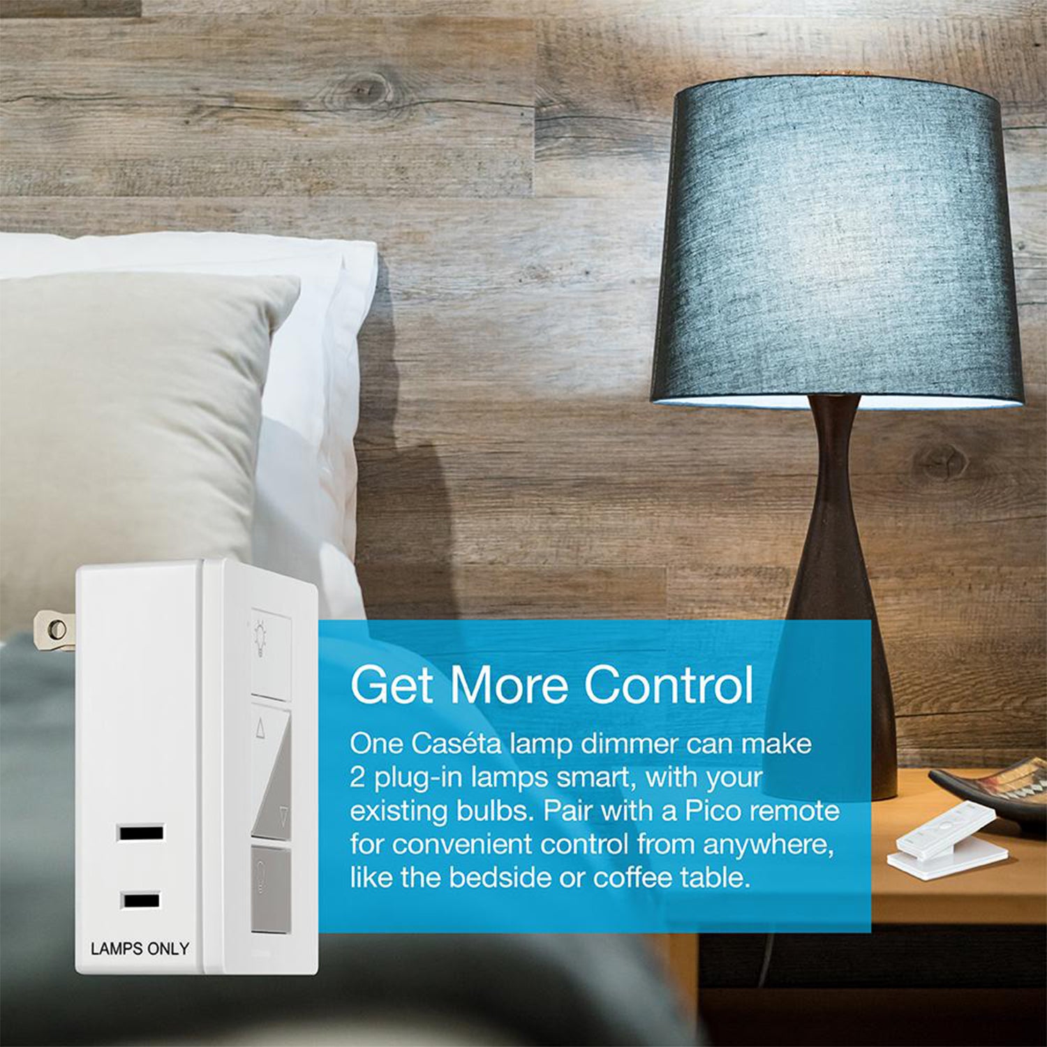 Caseta Wireless Smart Plug Lamp Dimmer and Pico Remote Kit, White - Bees Lighting