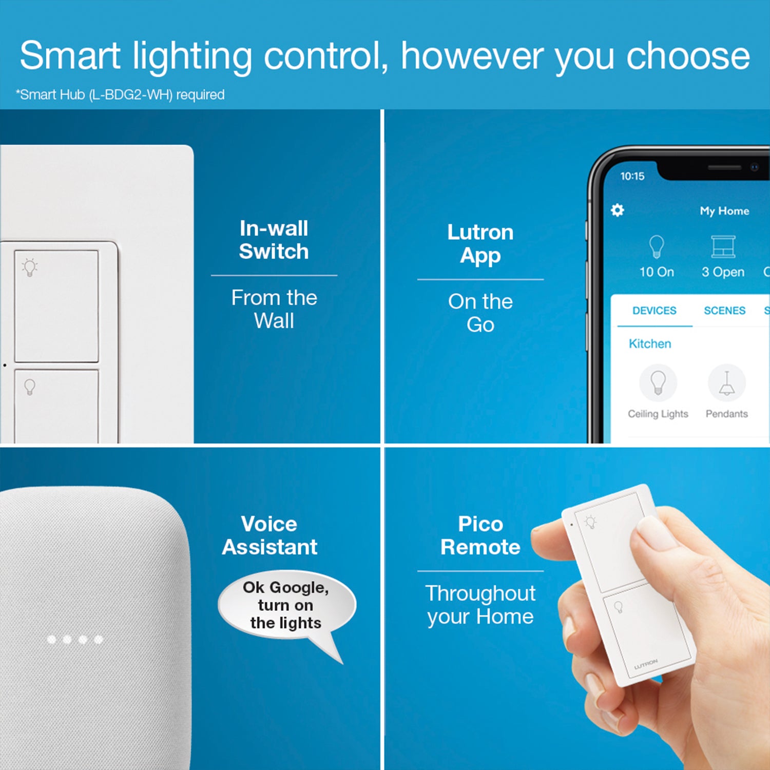 Caseta Wireless 3-Way Tap Smart Light Switch, White - Bees Lighting