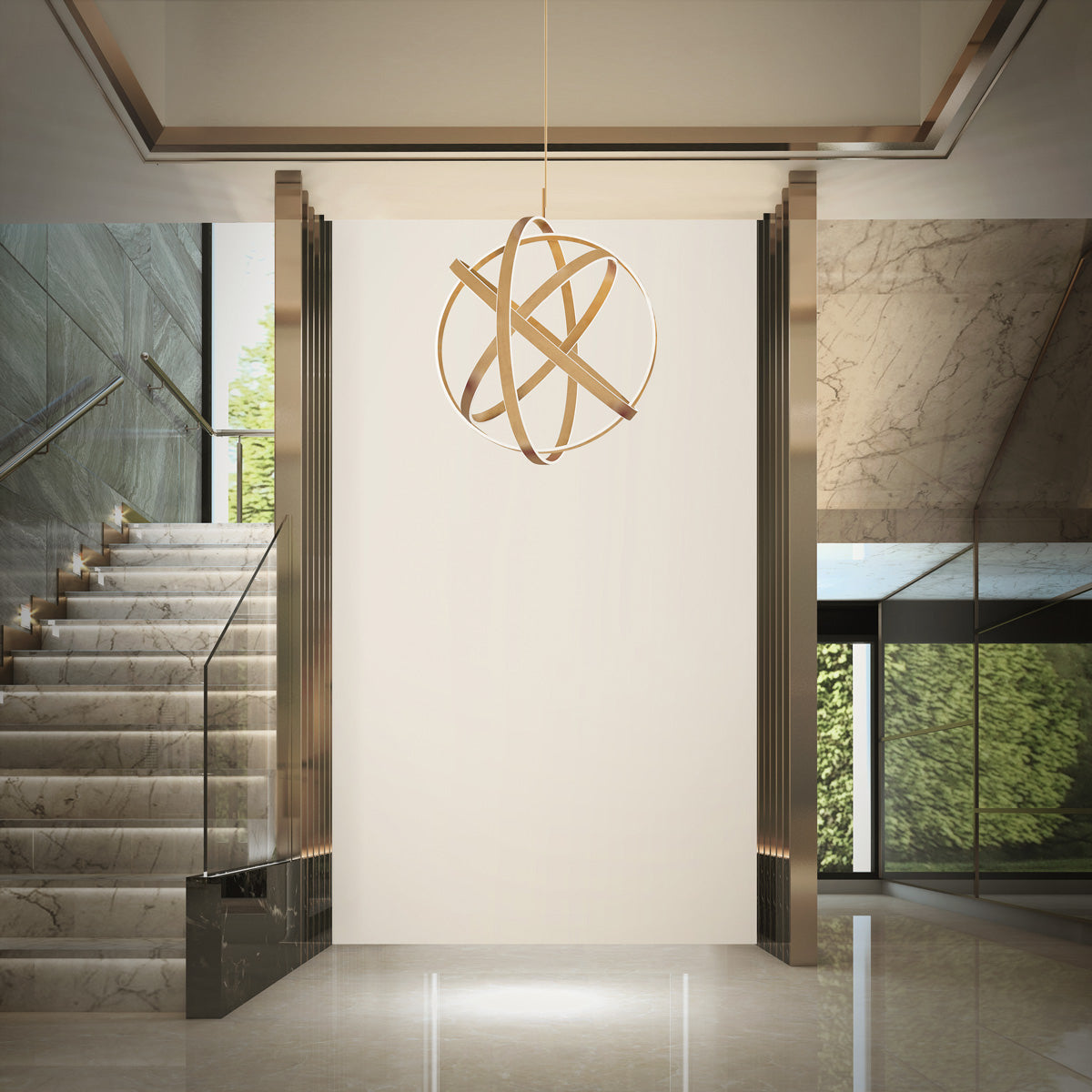 Kinetic 38" LED Pendant Light, Aged Brass Finish