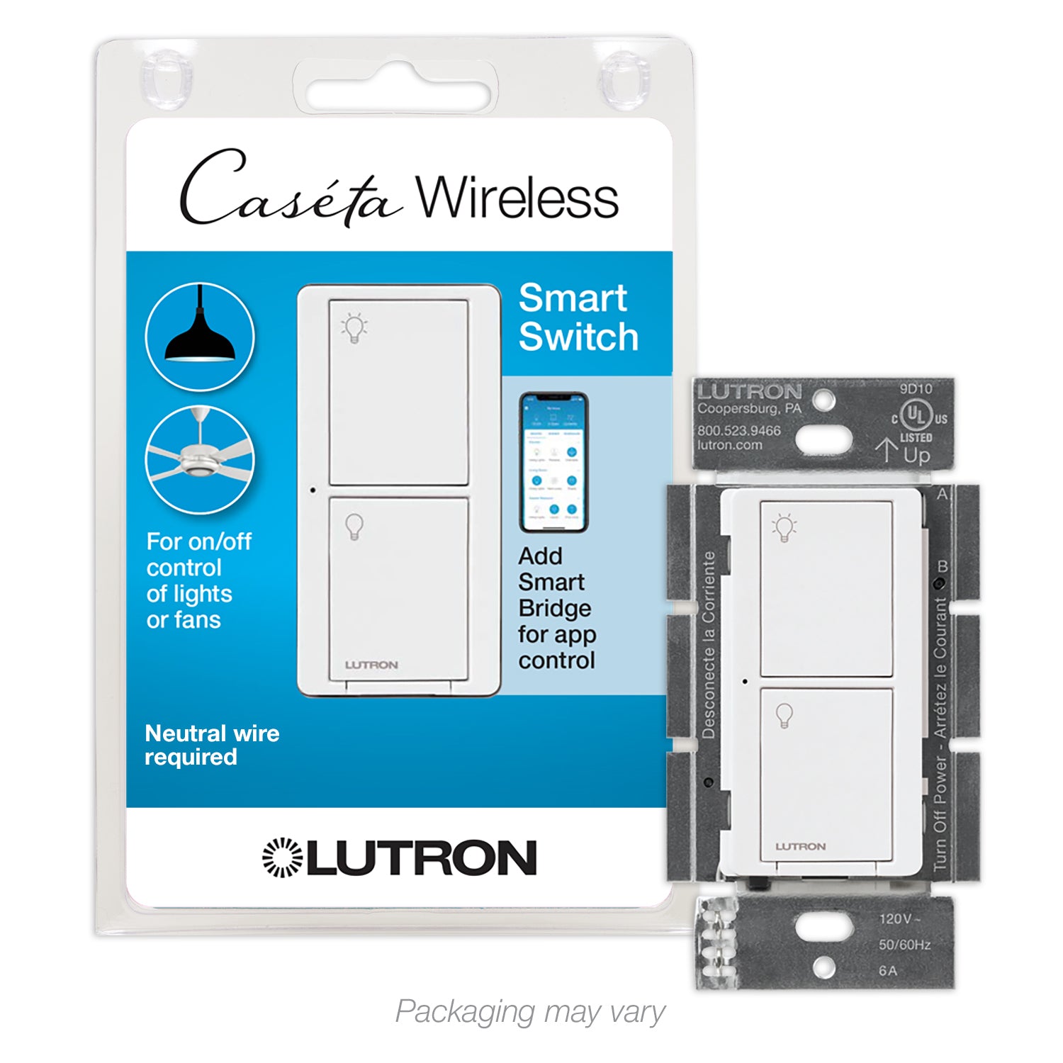 Caseta Wireless 3-Way Tap Smart Light Switch, Neutral Required, Black - Bees Lighting