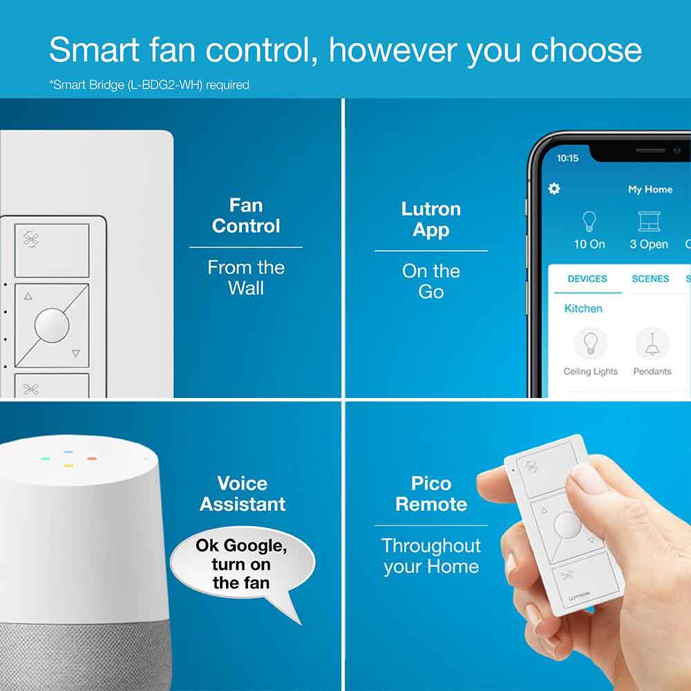 Caseta Wireless Smart Ceiling Fan Switch, Single Pole, Black - Bees Lighting