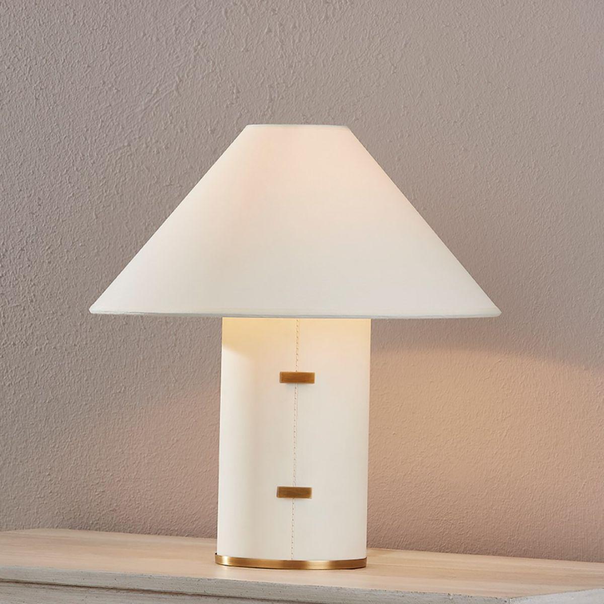 Bond Table Lamp Parchment Wrapped Body with Patina Brass Accents - Bees Lighting