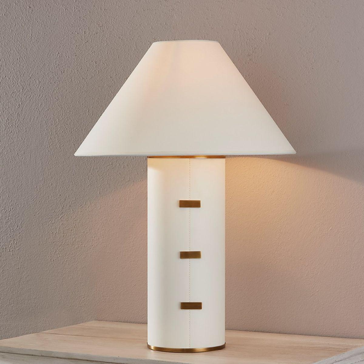 Bond 26 inches Table Lamp Parchment Wrapped Body with Patina Brass Accents - Bees Lighting
