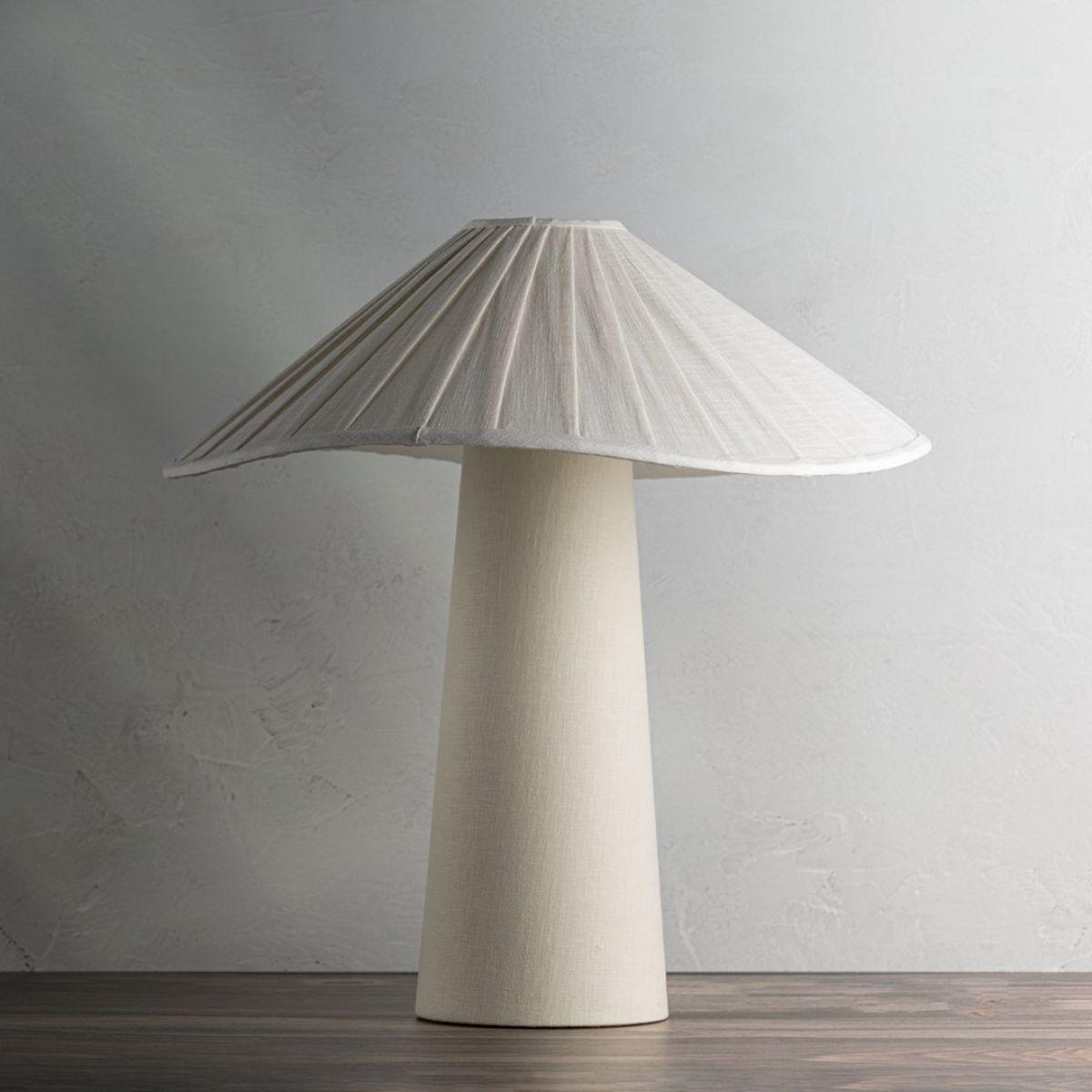 Chanterelle Table Lamp Natural Linen with Patina Brass Accents - Bees Lighting
