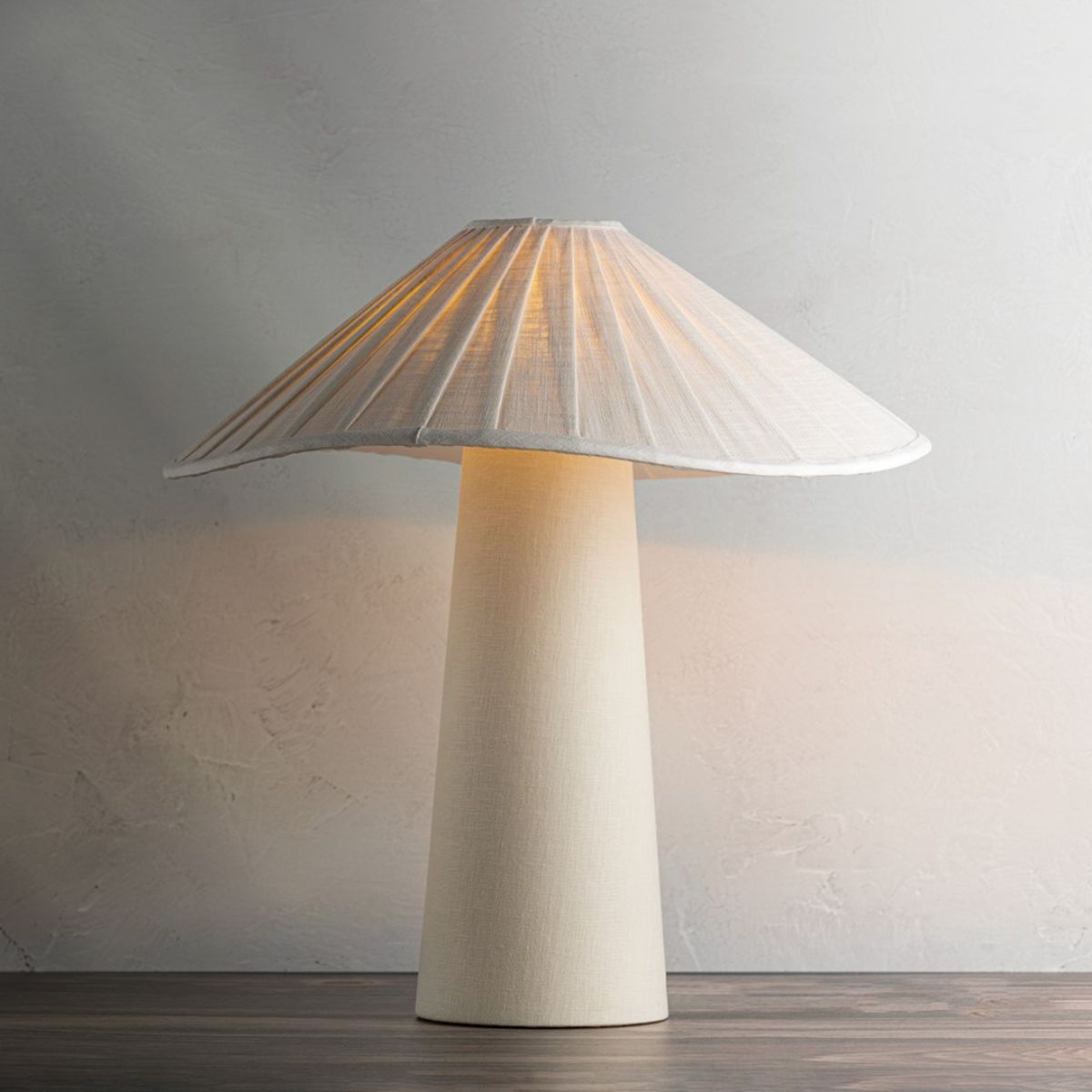 Chanterelle Table Lamp Natural Linen with Patina Brass Accents - Bees Lighting