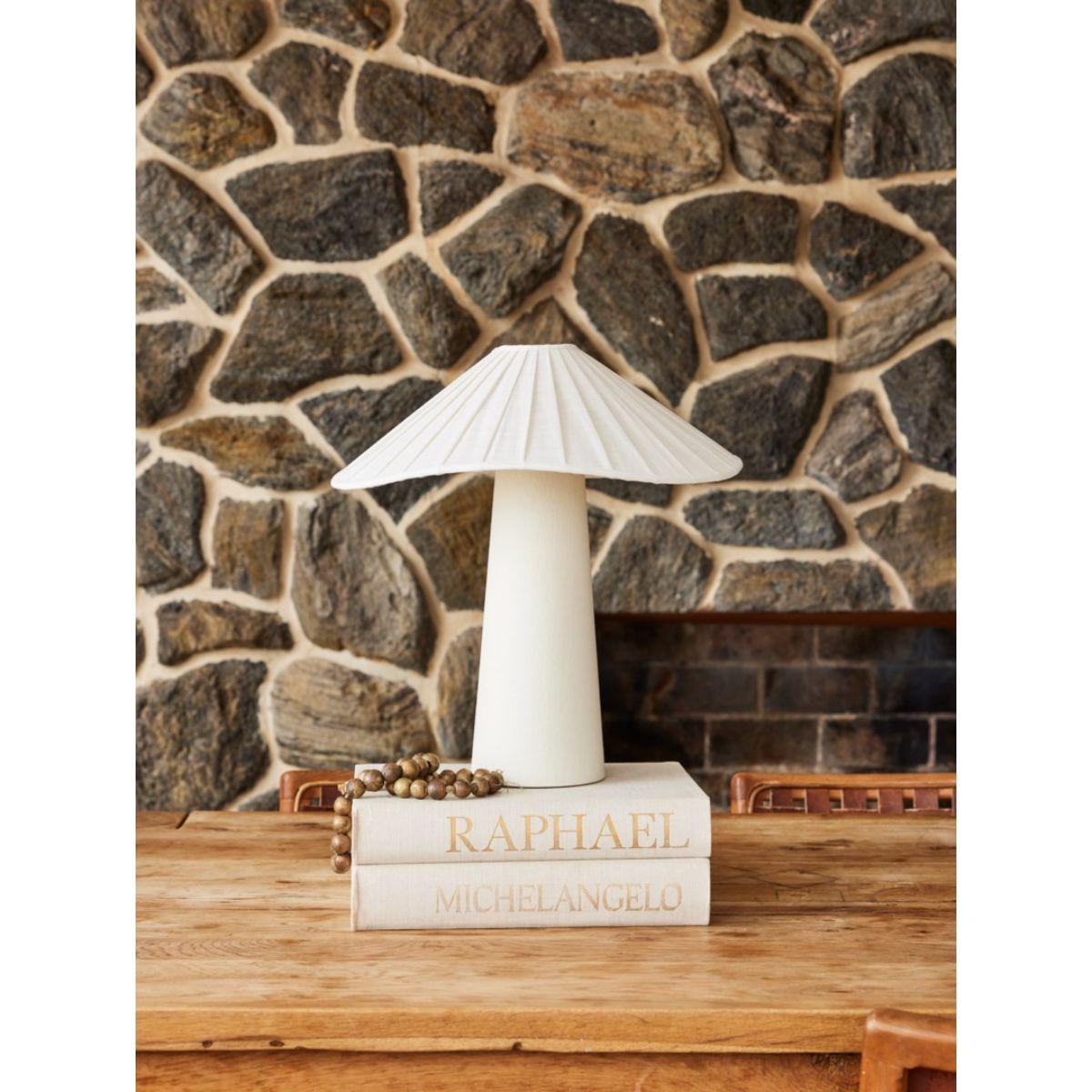 Chanterelle Table Lamp Natural Linen with Patina Brass Accents - Bees Lighting