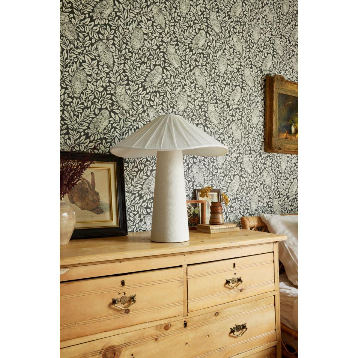 Chanterelle Table Lamp Natural Linen with Patina Brass Accents - Bees Lighting