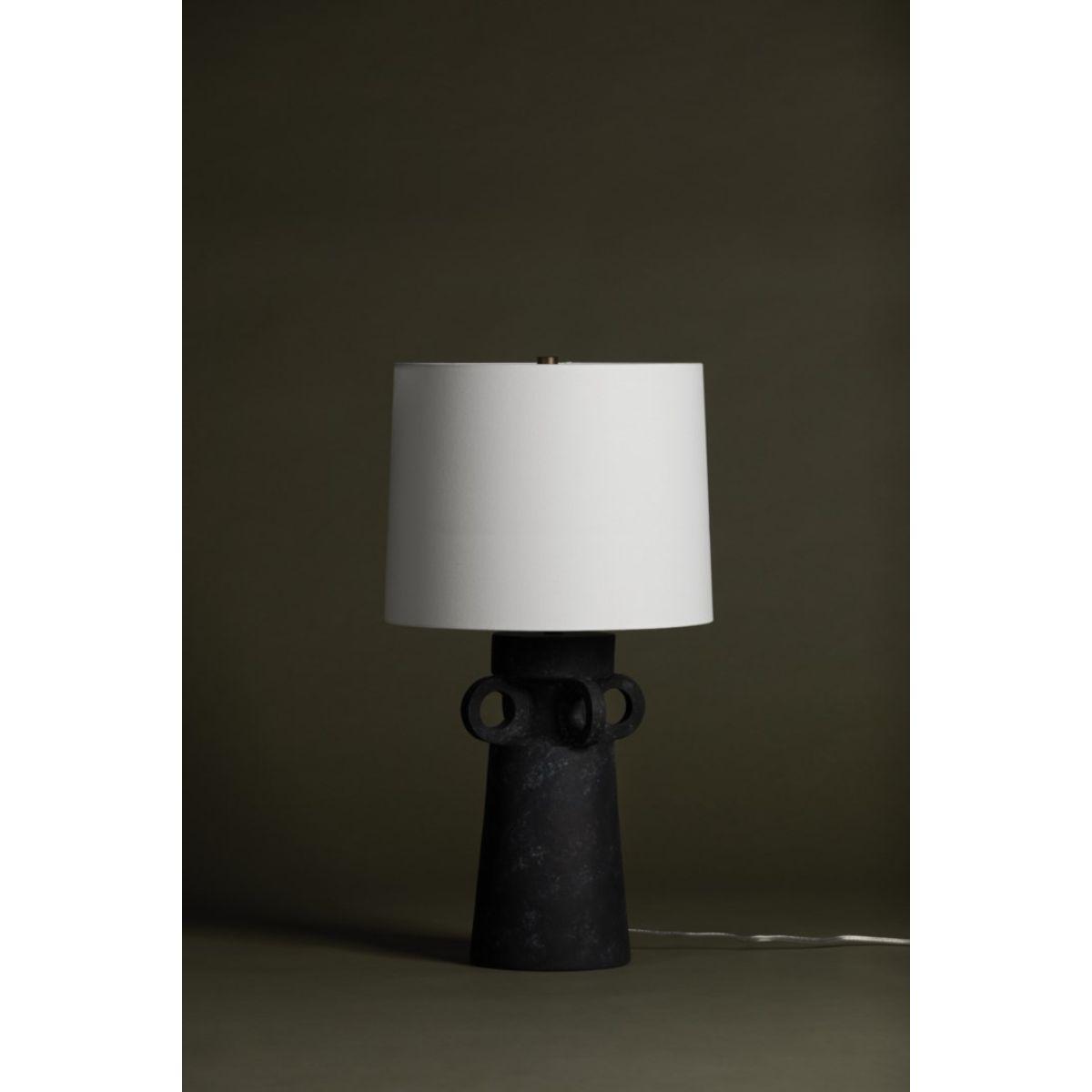 Santa Cruz Table Lamp Ceramic Artifact Black with Patina Brass Accents