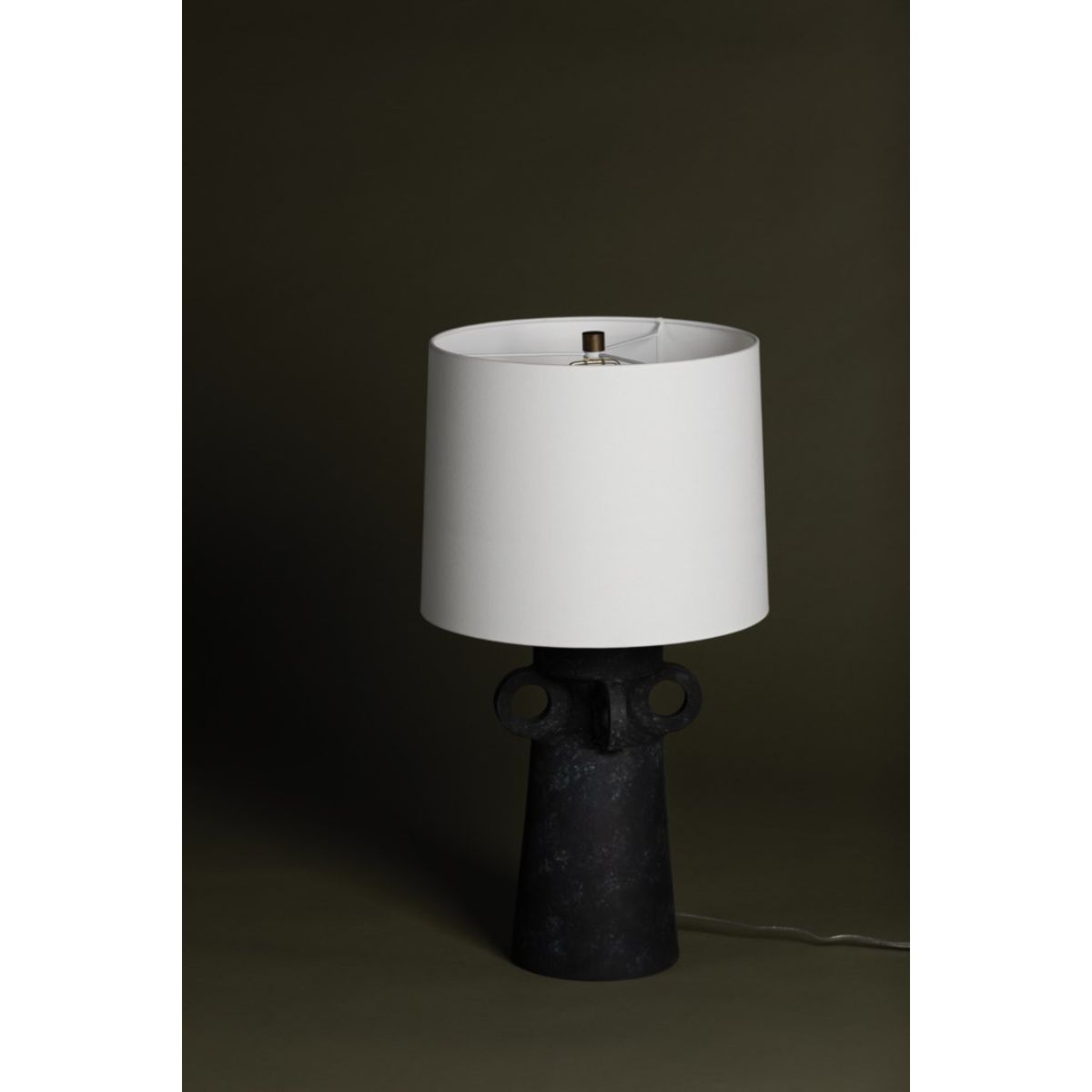 Santa Cruz Table Lamp Ceramic Artifact Black with Patina Brass Accents