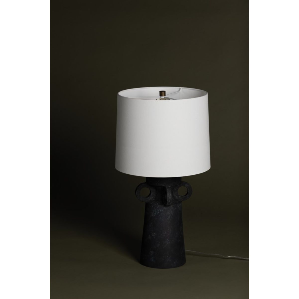 Santa Cruz Table Lamp Ceramic Artifact Black with Patina Brass Accents - Bees Lighting
