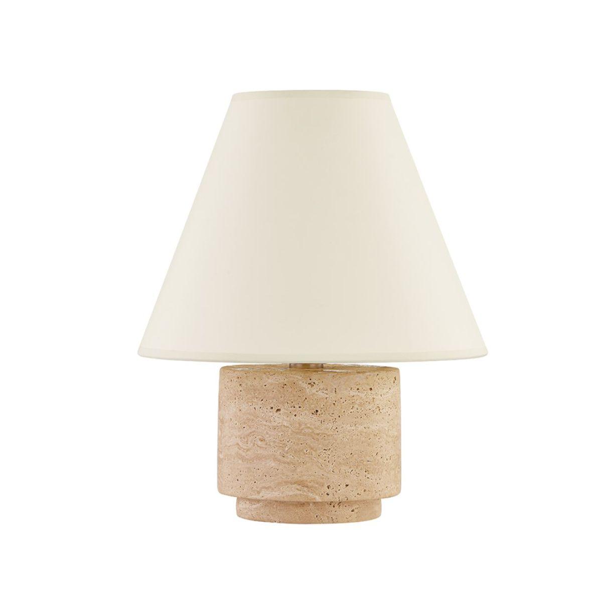 Bronte Table Lamp Natural Travertine Base with Patina Brass Accents