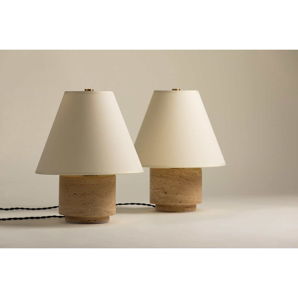 Bronte Table Lamp Natural Travertine Base with Patina Brass Accents - Bees Lighting