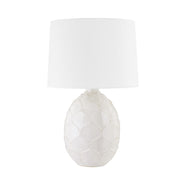 Gardena Table Lamp Ceramic Reactive White with Patina Brass Accents - Bees Lighting