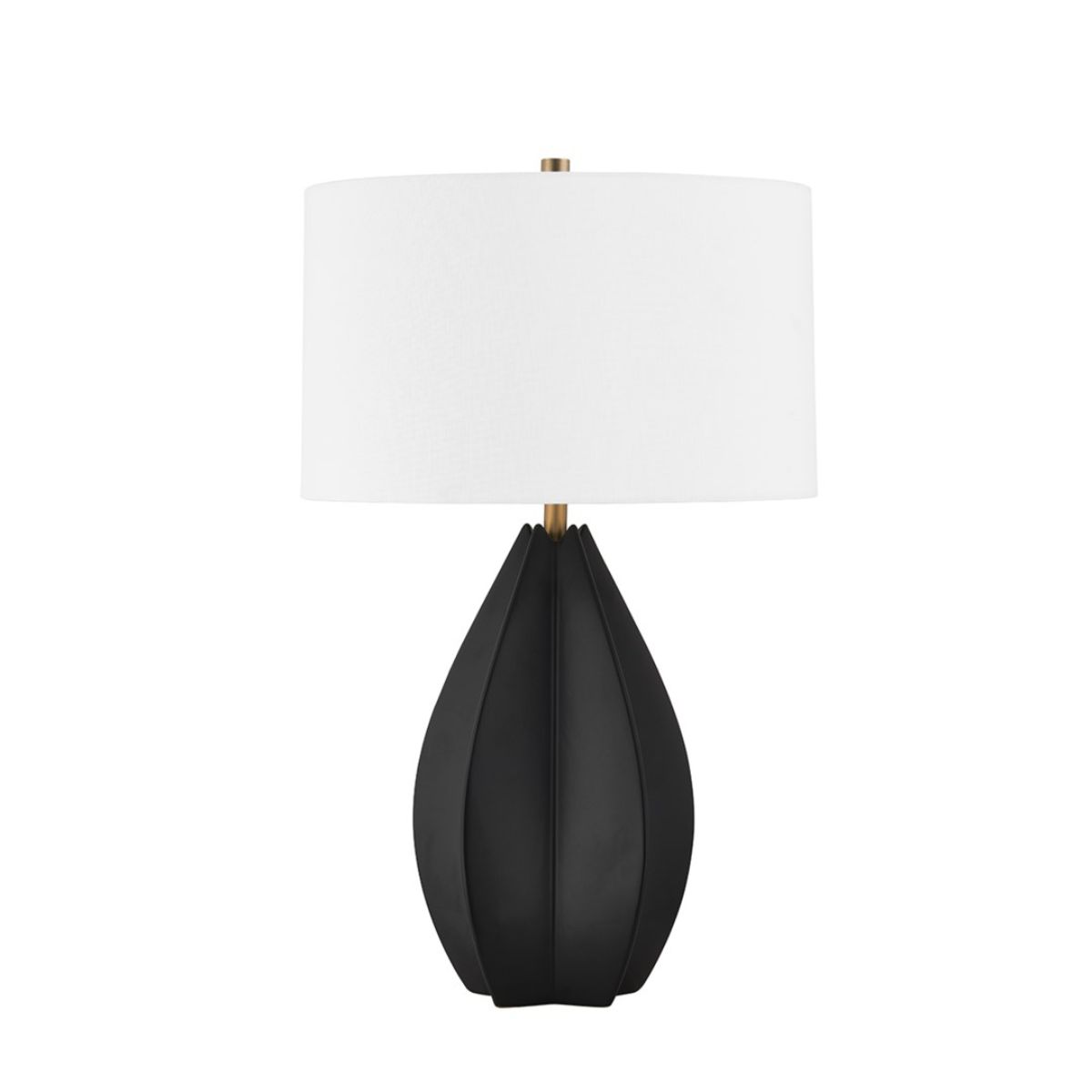 Mineral Table Lamp Ceramic Black Oxide with Patina Brass Accents