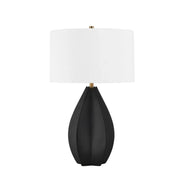 Mineral Table Lamp Ceramic Black Oxide with Patina Brass Accents - Bees Lighting