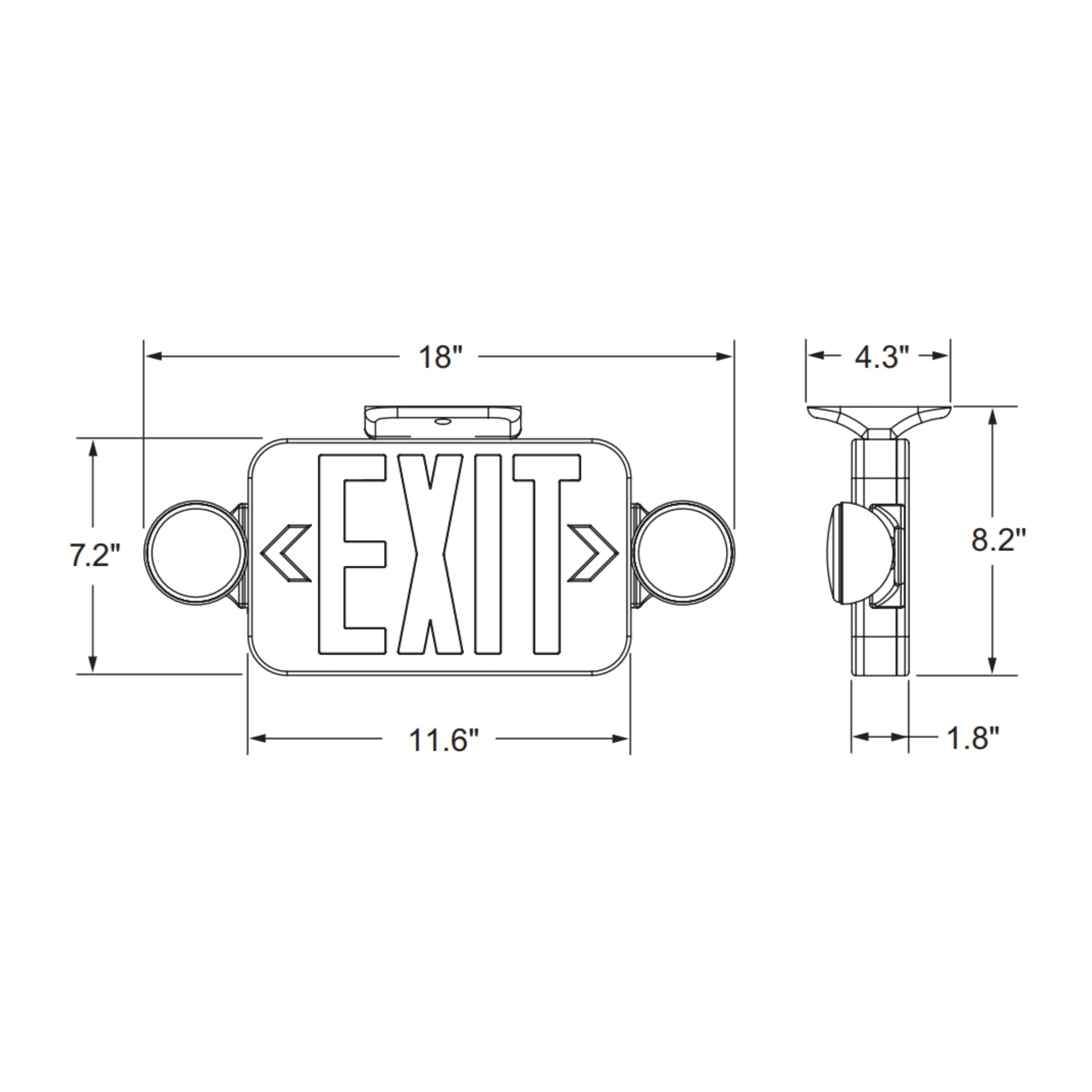 LED Combo Exit Sign, Single/Double Face, Red/Green Letters, White - Bees Lighting