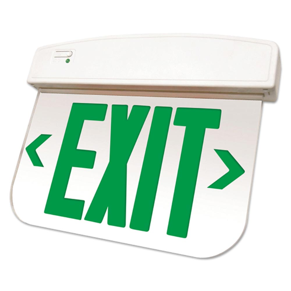 LED Exit Sign, Double Face with Green Letters, Mirror Panel Finish, Battery Backup Included