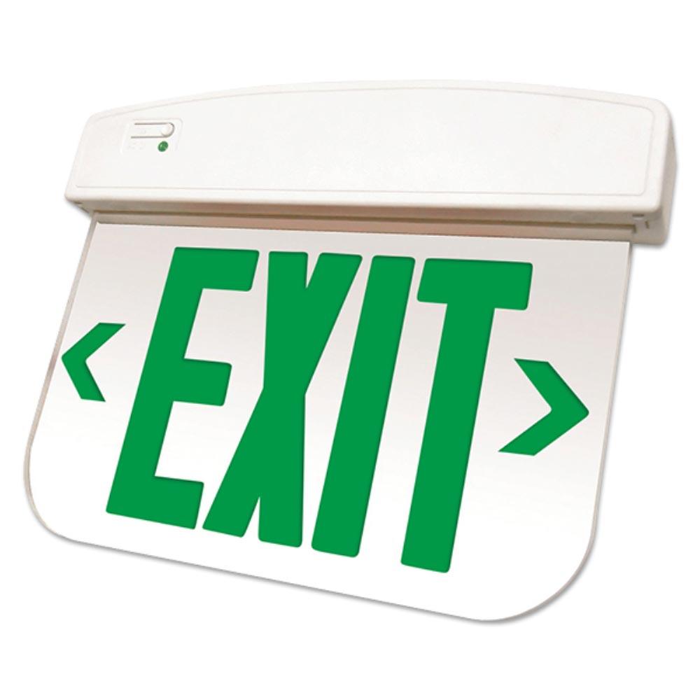 LED Exit Sign, Single Face with Green Letters, Clear Panel Finish, Battery Backup Included